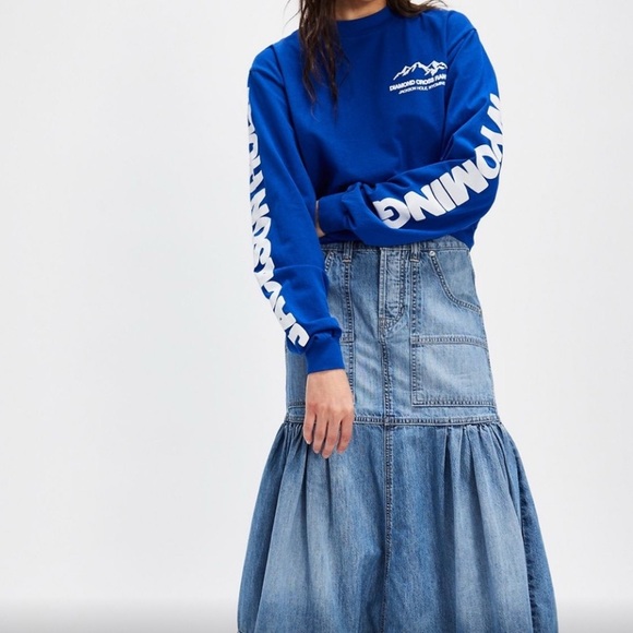 Free People x Diamond Cross Ranch Trailblazer Long Sleeve Blue T-Shirt Sz M NWT - Picture 3 of 13